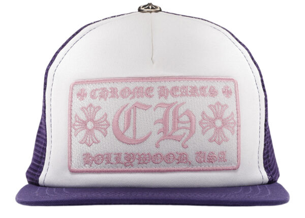 Chrome Hearts CH Hollywood Trucker Hat – White-Purple