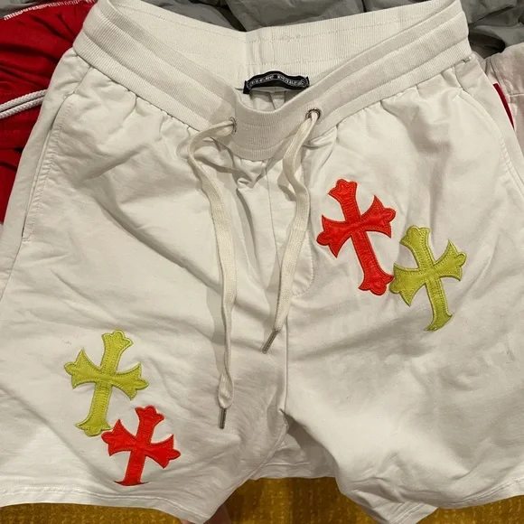 chrome hearts multi colored cross shorts